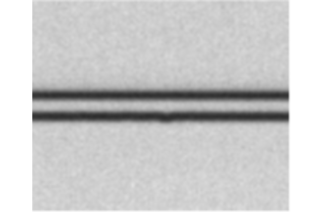 Обнаружение дефекта, деформации линии, размером 0,71 мкм при увеличении 10х
